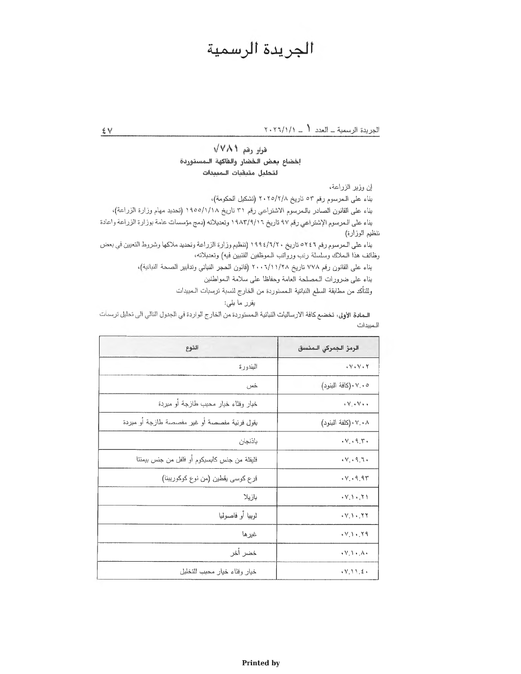 Page 1 of the text as published in the Official Gazette